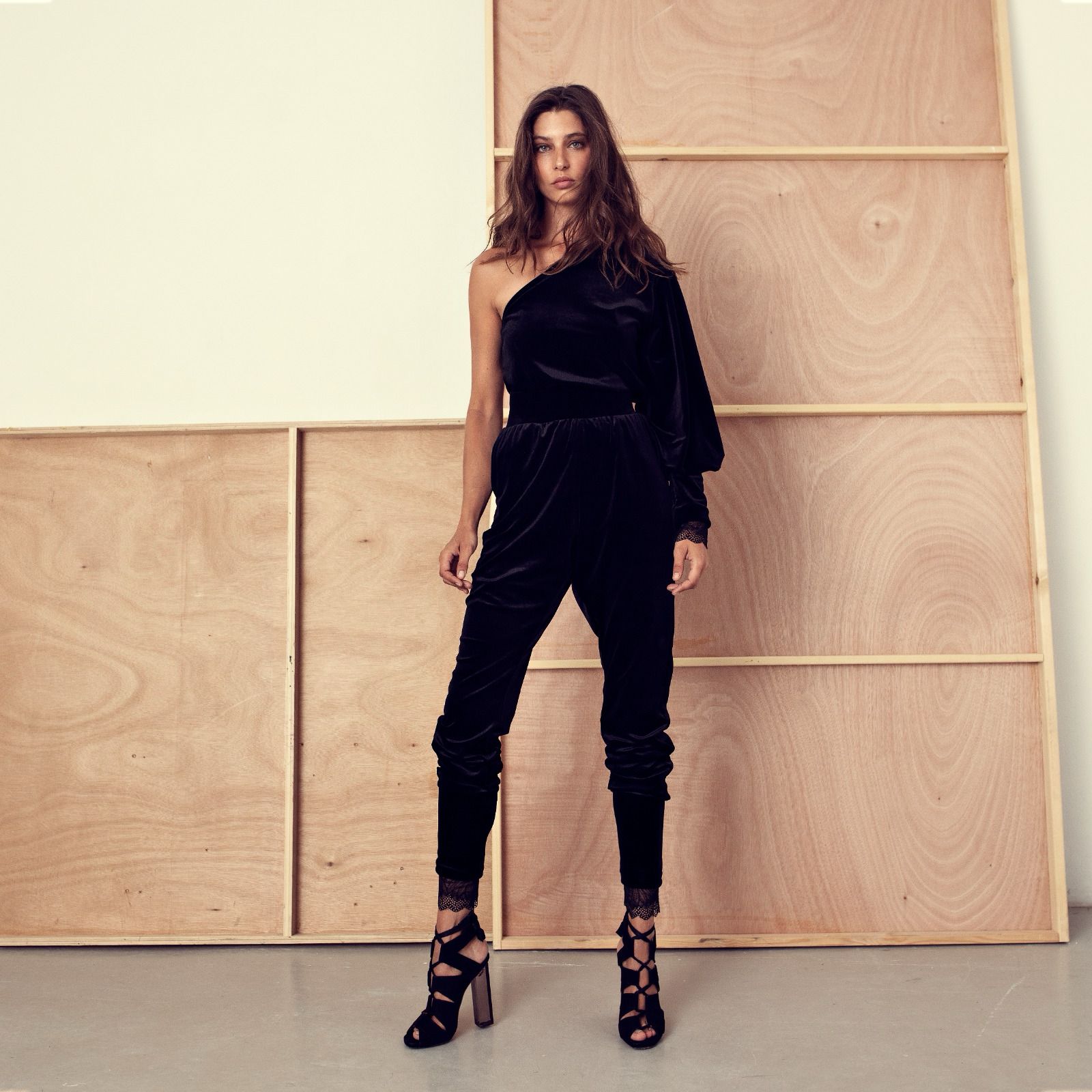 One Shoulder Velvet Suit Long Pants